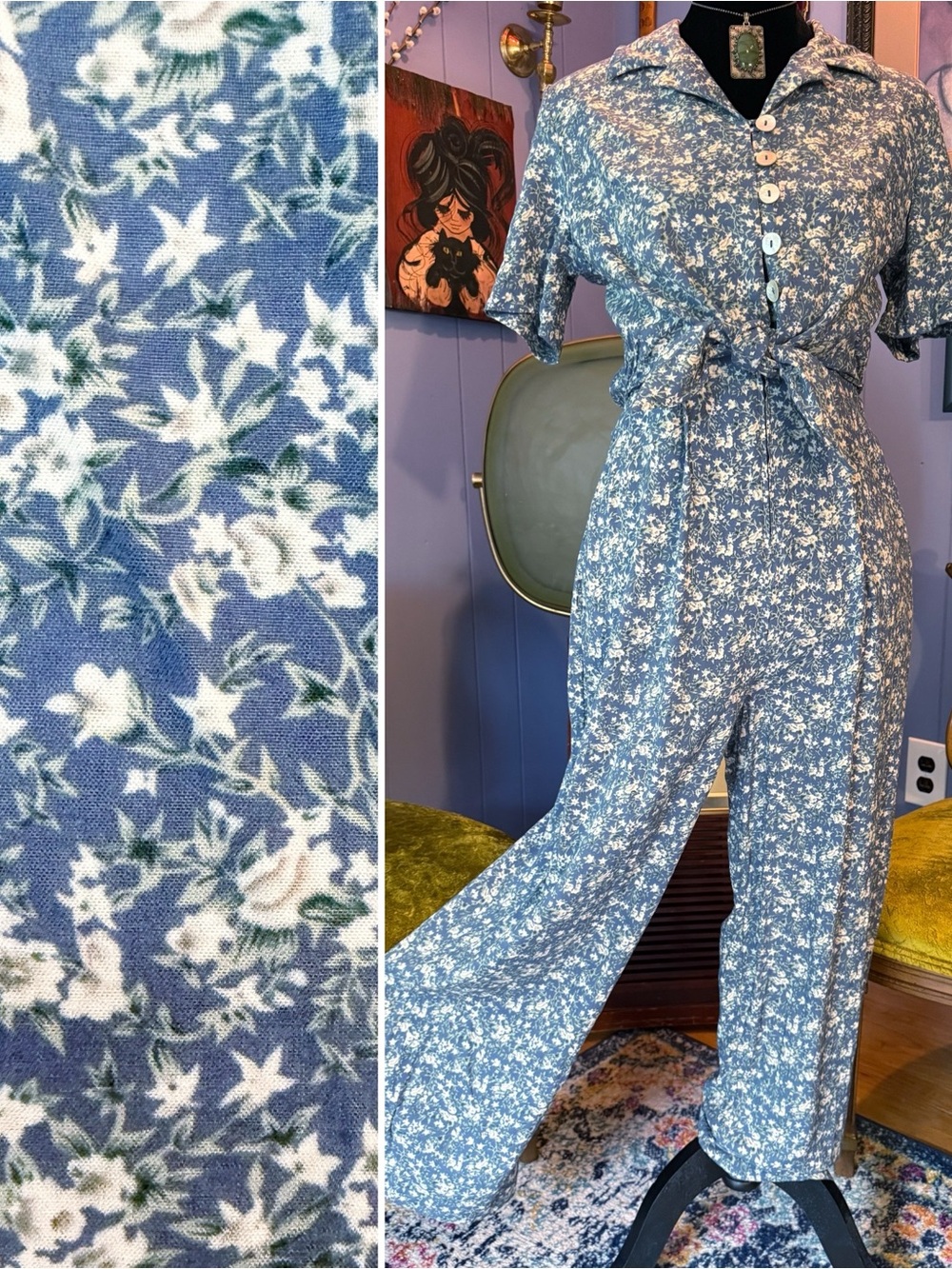 Vintage 90s Molly Malloy Ditsy Floral Cottagecore Grunge Fairy Jumpsuit Size M